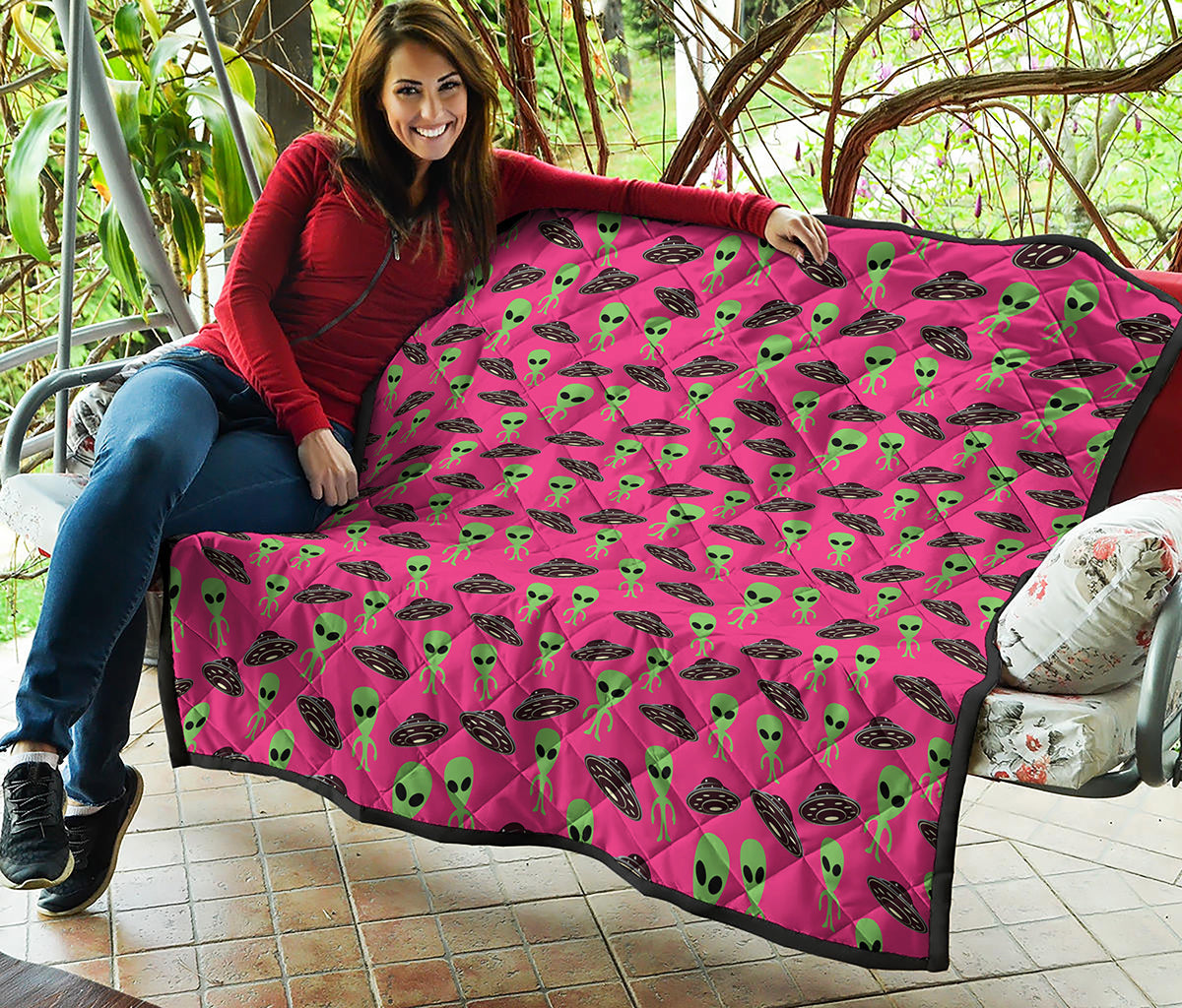 Little Green Alien UFO Print Quilt