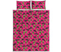 Little Green Alien UFO Print Quilt Bed Set
