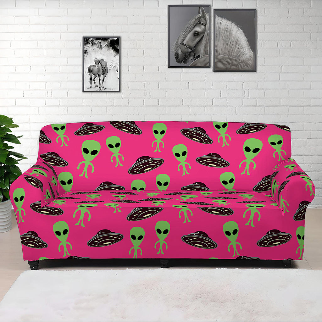 Little Green Alien UFO Print Sofa Cover