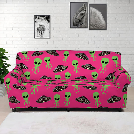 Little Green Alien UFO Print Sofa Cover