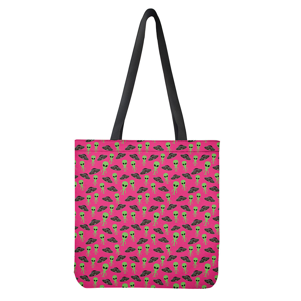 Little Green Alien UFO Print Tote Bag