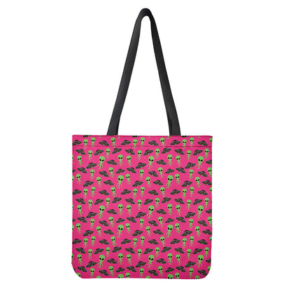 Little Green Alien UFO Print Tote Bag