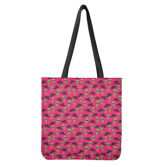 Little Green Alien UFO Print Tote Bag