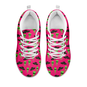 Little Green Alien UFO Print White Sneakers