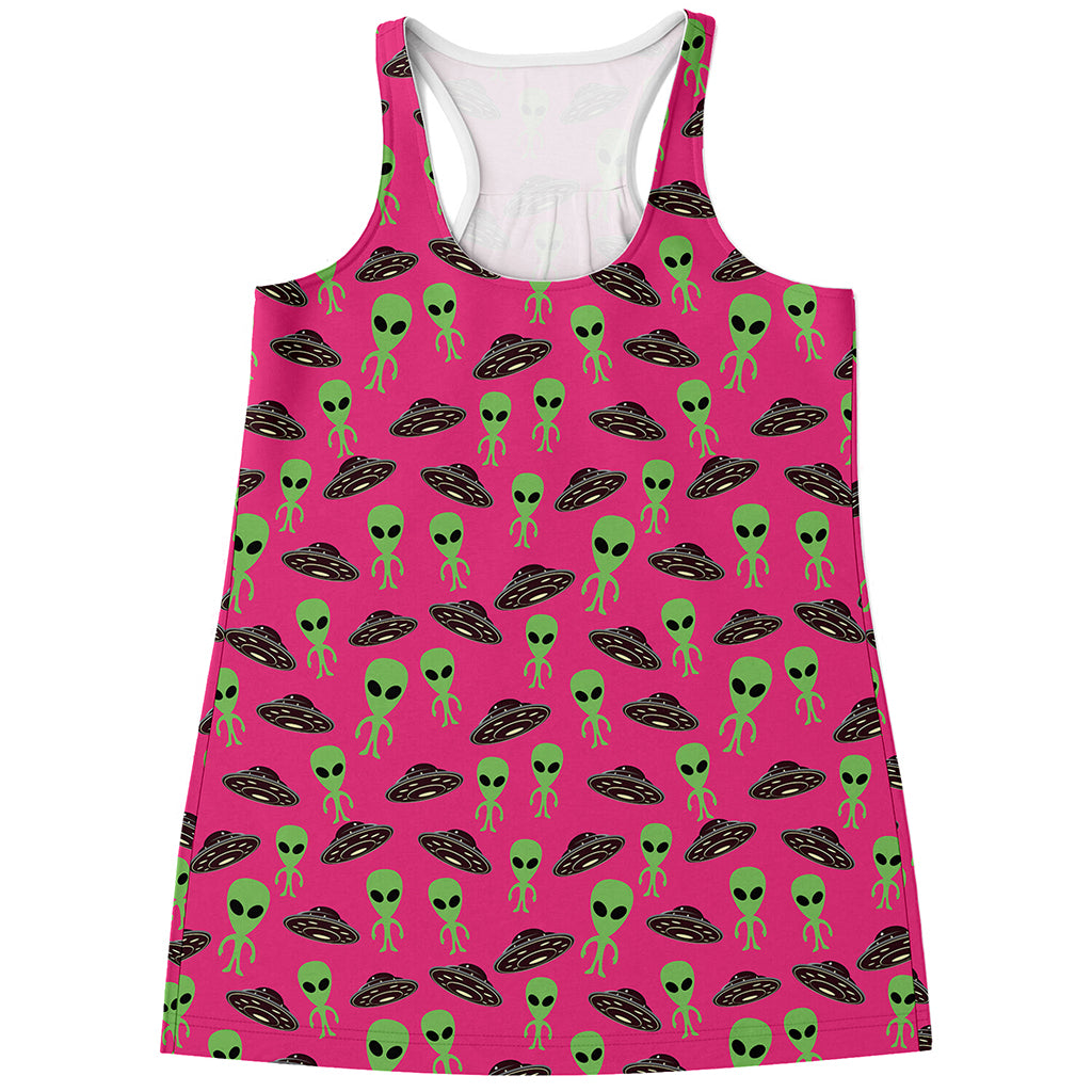 Little Green Alien UFO Print Women's Racerback Tank Top