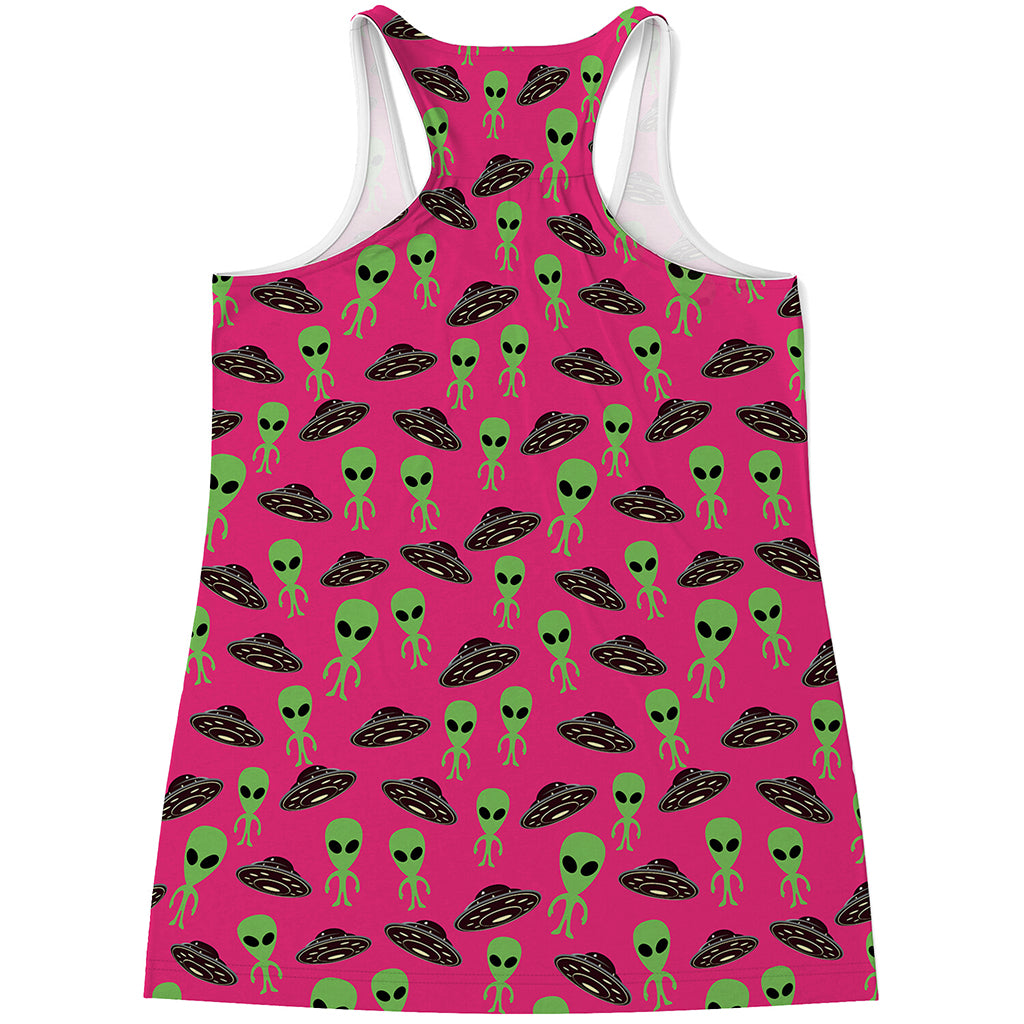 Little Green Alien UFO Print Women's Racerback Tank Top