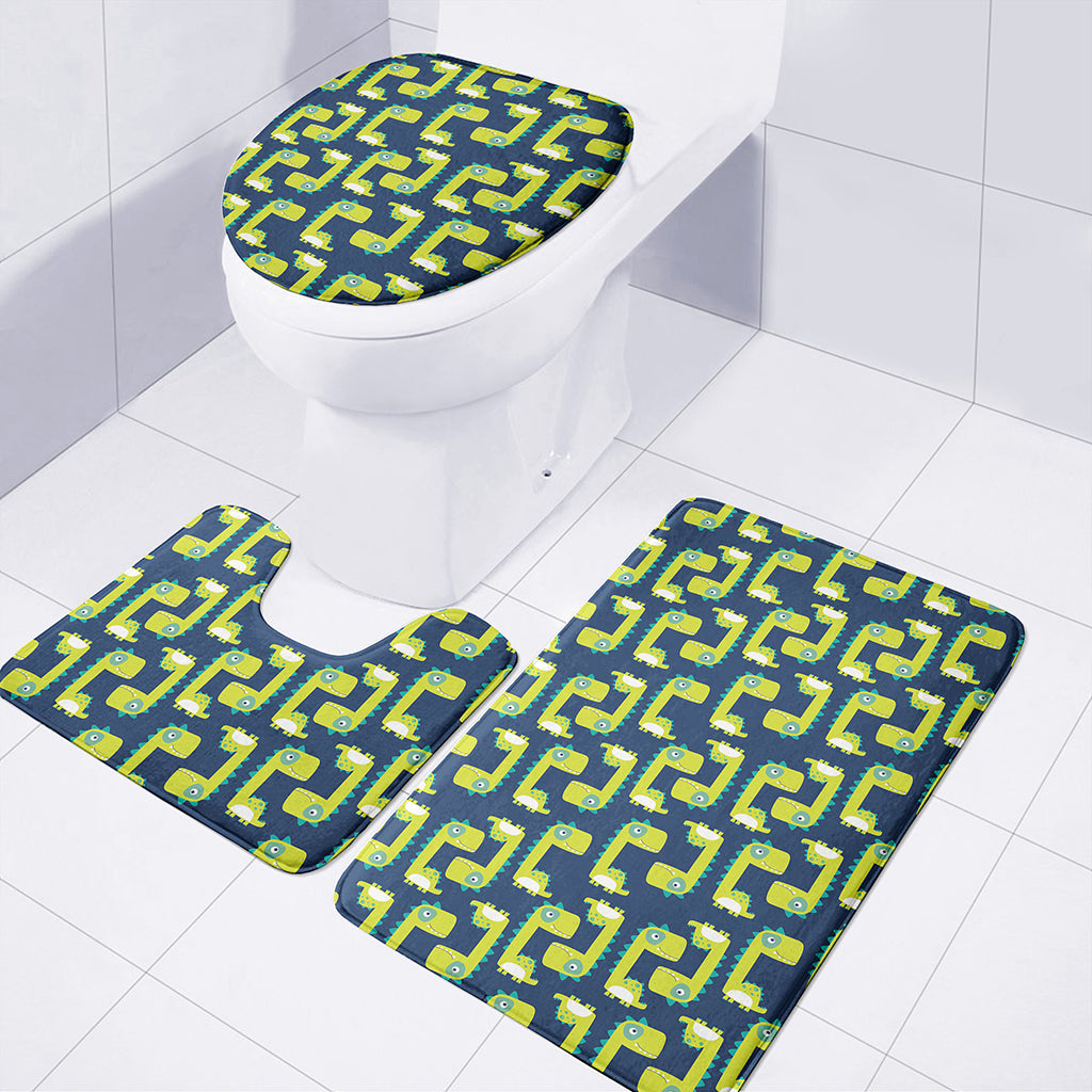 Little Green Dinosaur Pattern Print 3 Piece Bath Mat Set