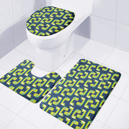 Little Green Dinosaur Pattern Print 3 Piece Bath Mat Set