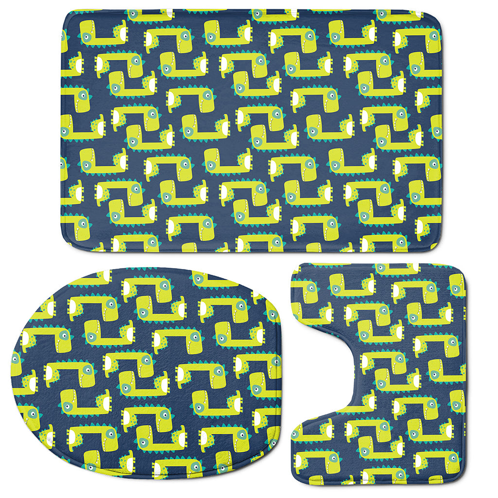 Little Green Dinosaur Pattern Print 3 Piece Bath Mat Set