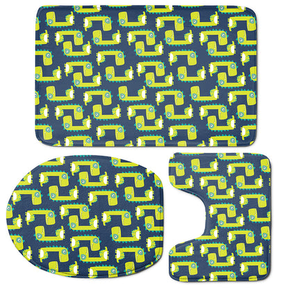Little Green Dinosaur Pattern Print 3 Piece Bath Mat Set