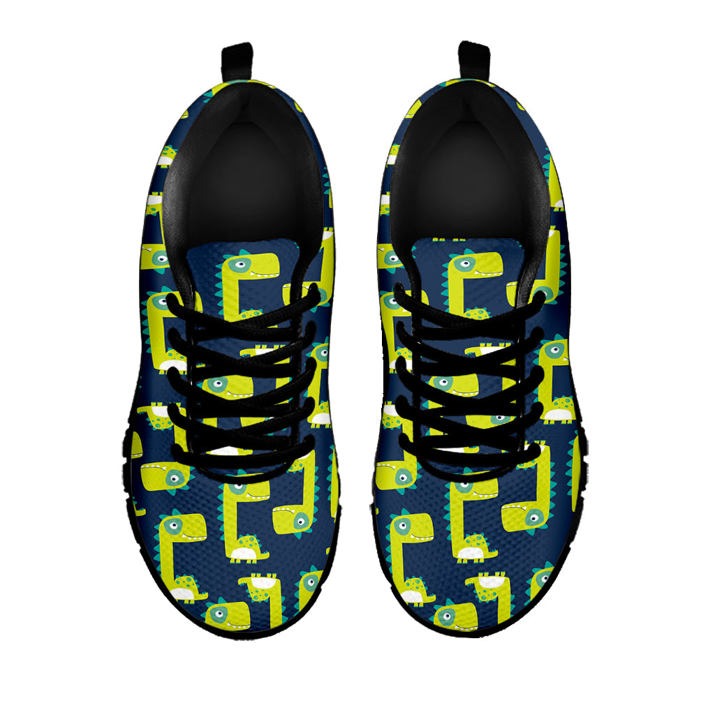 Little Green Dinosaur Pattern Print Black Sneakers