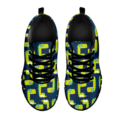 Little Green Dinosaur Pattern Print Black Sneakers