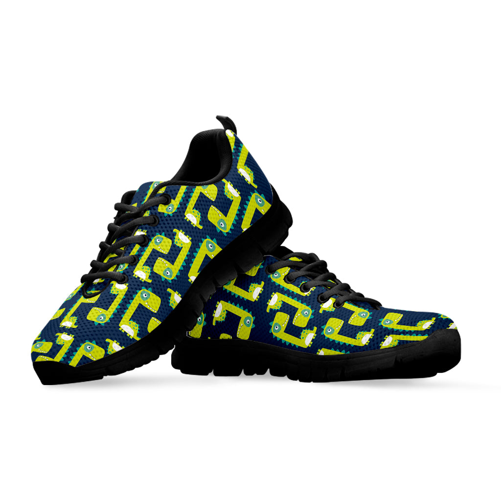Little Green Dinosaur Pattern Print Black Sneakers