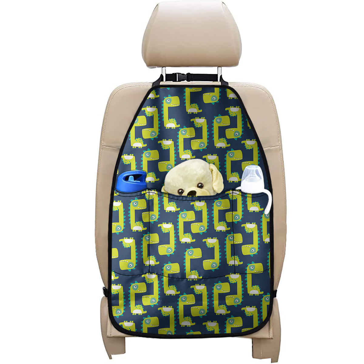 Little Green Dinosaur Pattern Print Car Seat Organizers