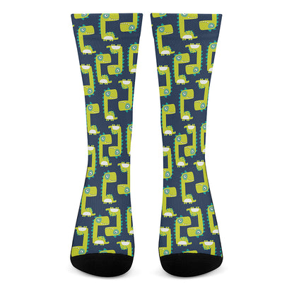 Little Green Dinosaur Pattern Print Crew Socks