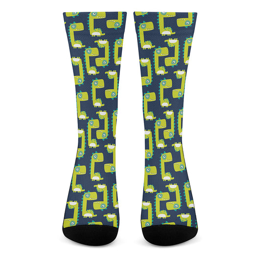 Little Green Dinosaur Pattern Print Crew Socks