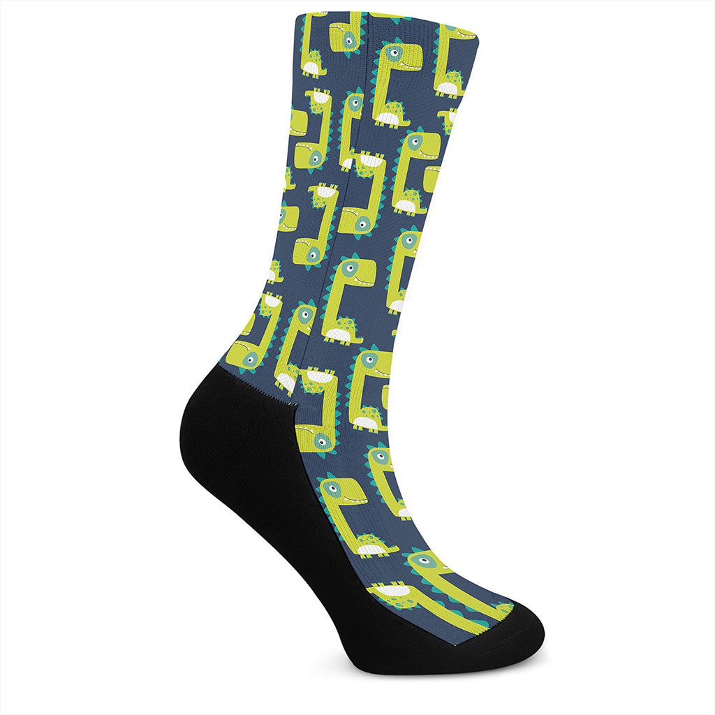 Little Green Dinosaur Pattern Print Crew Socks