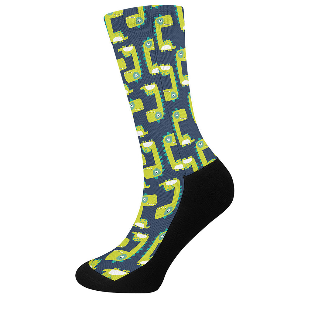 Little Green Dinosaur Pattern Print Crew Socks
