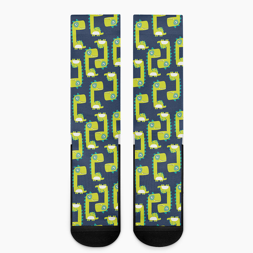 Little Green Dinosaur Pattern Print Crew Socks