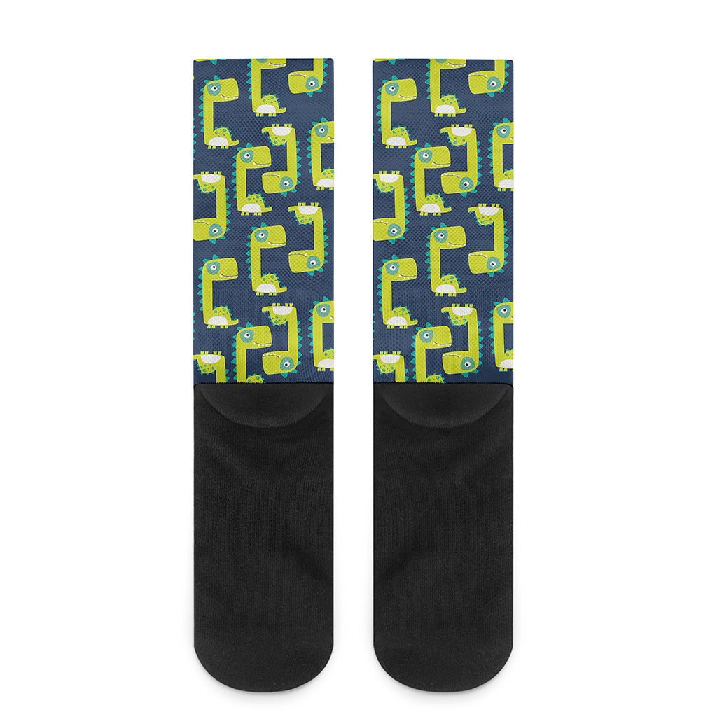 Little Green Dinosaur Pattern Print Crew Socks