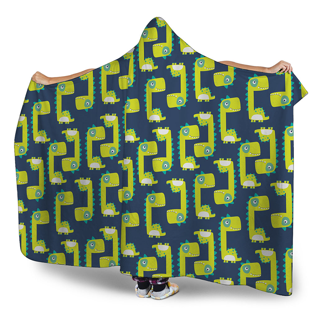 Little Green Dinosaur Pattern Print Hooded Blanket
