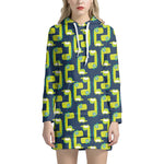 Little Green Dinosaur Pattern Print Hoodie Dress