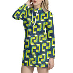 Little Green Dinosaur Pattern Print Hoodie Dress