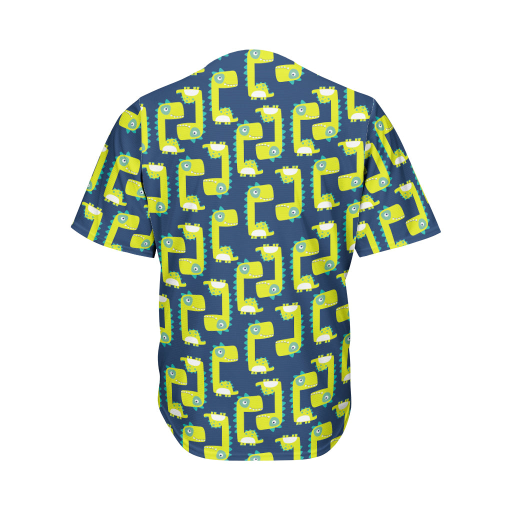 Little Green Dinosaur Pattern Print Men's Baseball Jersey
