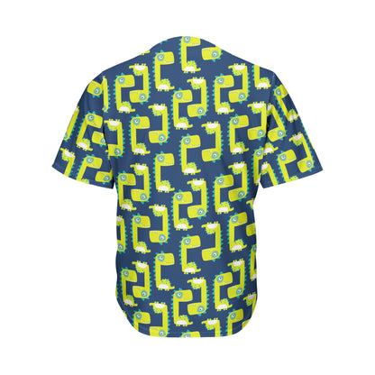 Little Green Dinosaur Pattern Print Men's Baseball Jersey
