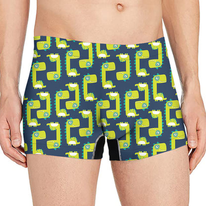 Little Green Dinosaur Pattern Print Men's Boxer Briefs