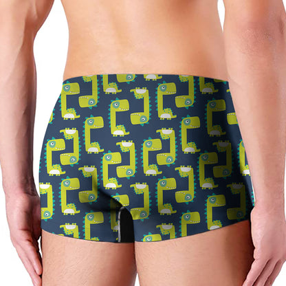 Little Green Dinosaur Pattern Print Men's Boxer Briefs