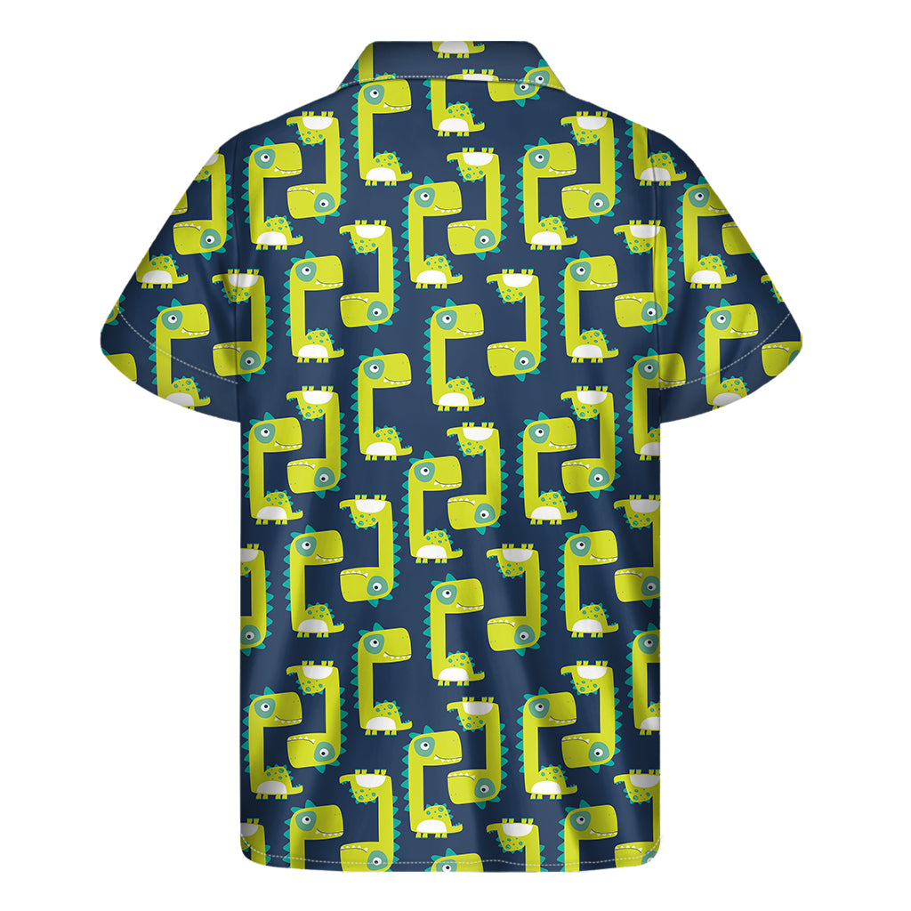 Little Green Dinosaur Pattern Print Men's Short Sleeve Shirt