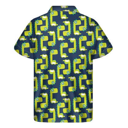 Little Green Dinosaur Pattern Print Men's Short Sleeve Shirt