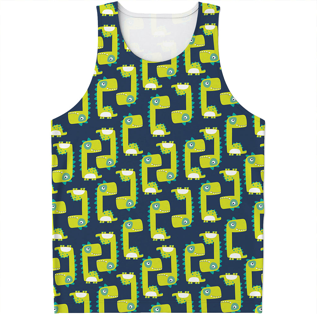 Little Green Dinosaur Pattern Print Men's Tank Top