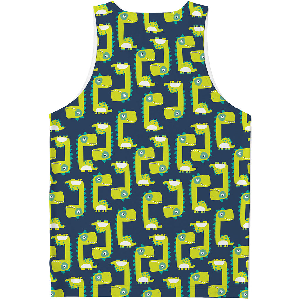Little Green Dinosaur Pattern Print Men's Tank Top