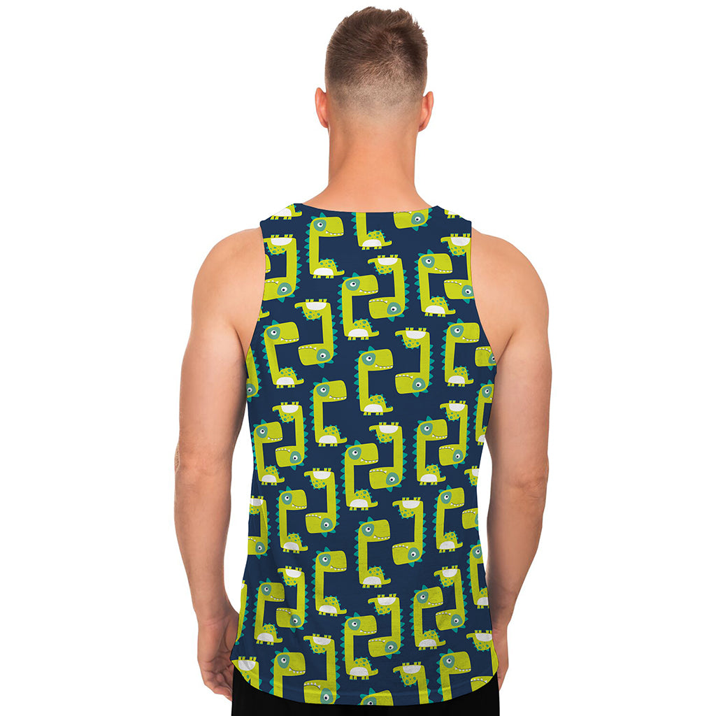 Little Green Dinosaur Pattern Print Men's Tank Top