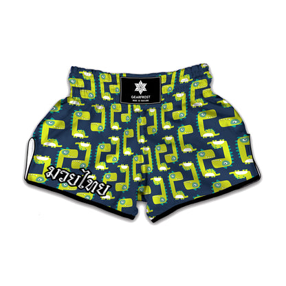 Little Green Dinosaur Pattern Print Muay Thai Boxing Shorts