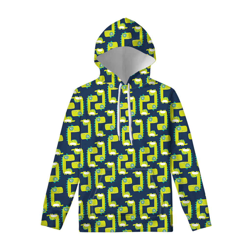 Little Green Dinosaur Pattern Print Pullover Hoodie