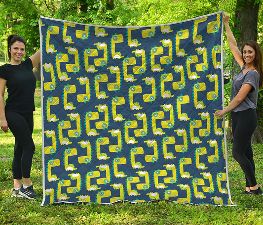 Little Green Dinosaur Pattern Print Quilt
