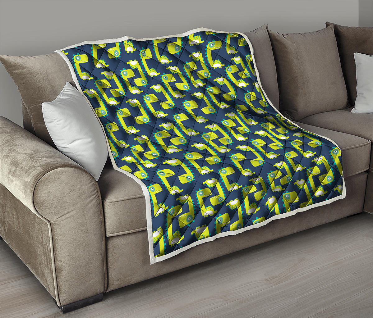 Little Green Dinosaur Pattern Print Quilt