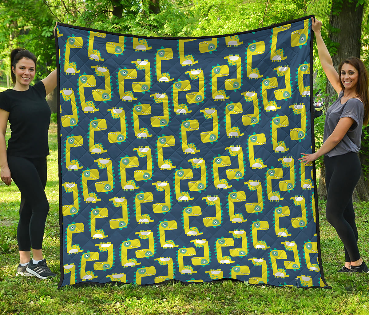 Little Green Dinosaur Pattern Print Quilt