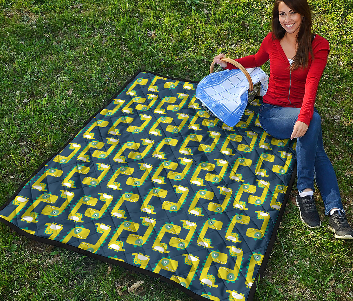 Little Green Dinosaur Pattern Print Quilt