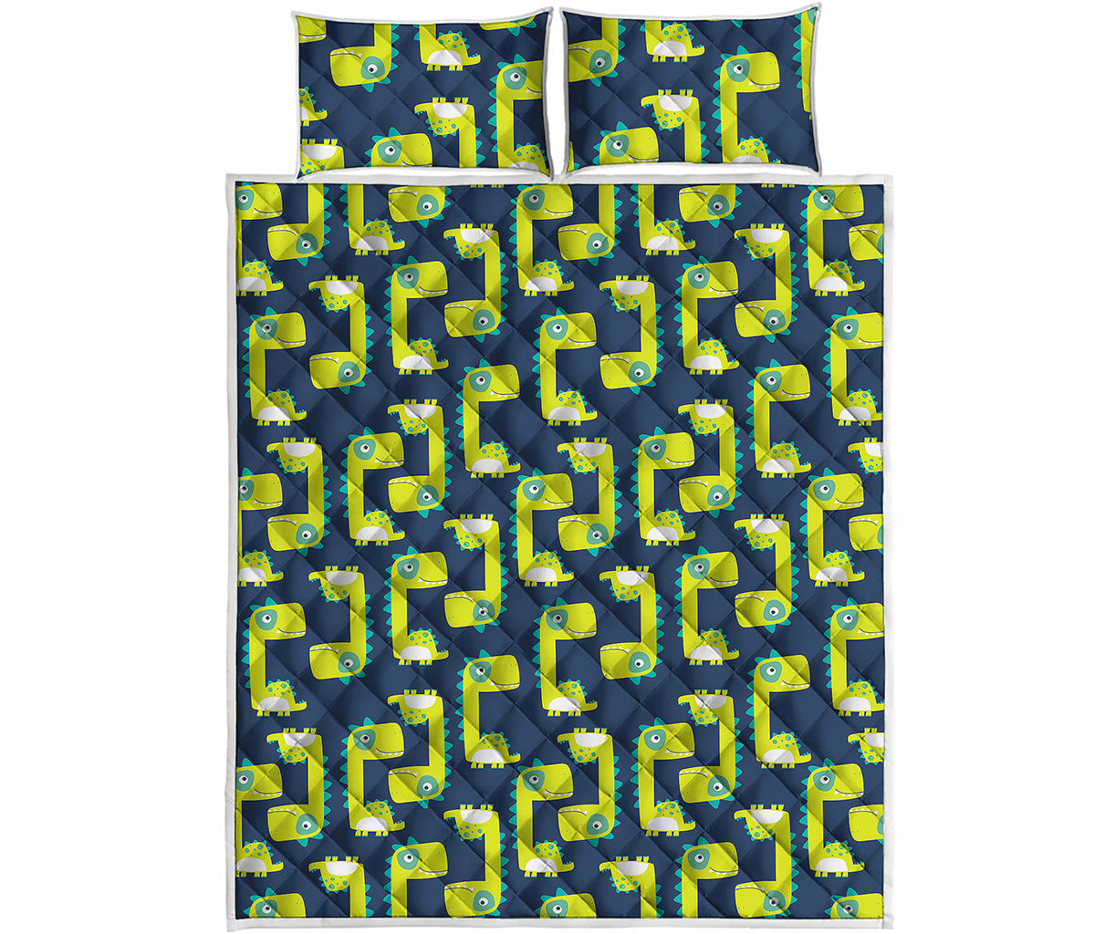 Little Green Dinosaur Pattern Print Quilt Bed Set