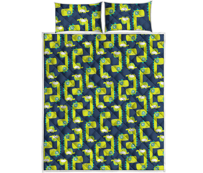 Little Green Dinosaur Pattern Print Quilt Bed Set