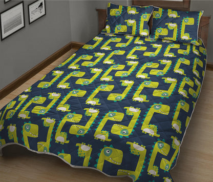 Little Green Dinosaur Pattern Print Quilt Bed Set