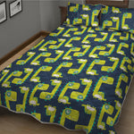 Little Green Dinosaur Pattern Print Quilt Bed Set
