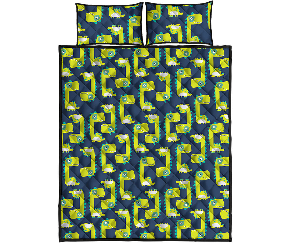 Little Green Dinosaur Pattern Print Quilt Bed Set