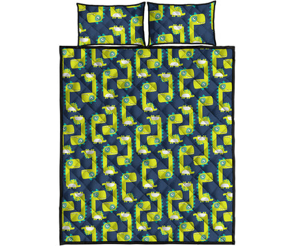 Little Green Dinosaur Pattern Print Quilt Bed Set