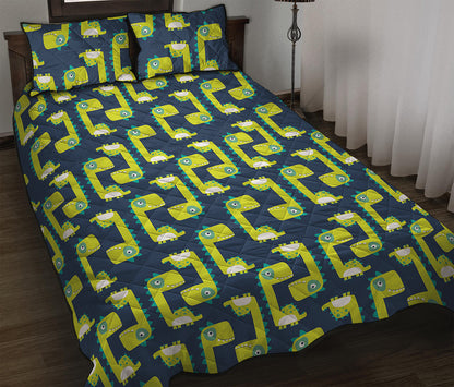 Little Green Dinosaur Pattern Print Quilt Bed Set