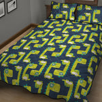 Little Green Dinosaur Pattern Print Quilt Bed Set